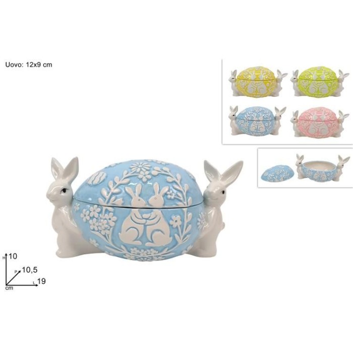 BARATTOLO UOVO 12x9CM C CONIGLI CERAMICA 4COL